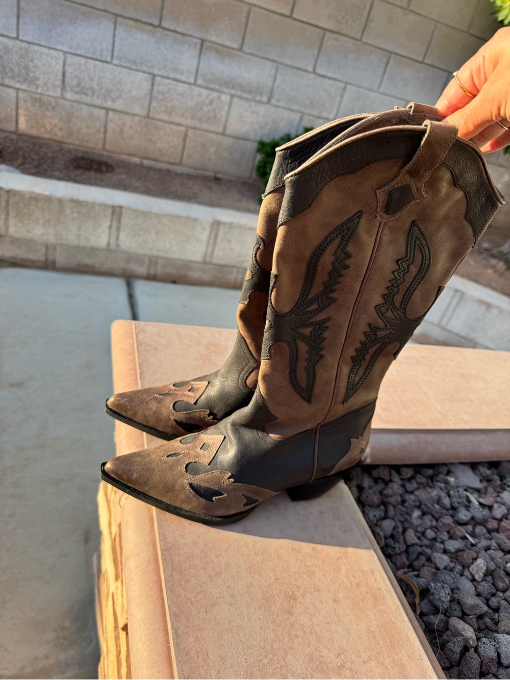 Justin Boots Brown and Black Leather Western Heeled Cowboy Boots